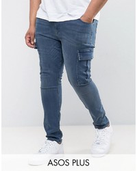 Asos Plus Super Skinny Jeans With Cargo Details In Smokey Blue