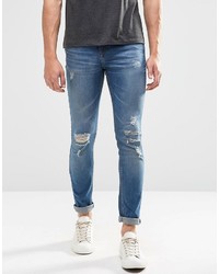 Pull&Bear Super Skinny Jeans In Mid Wash With Rips