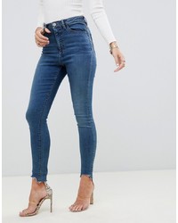 ASOS DESIGN Ridley High Waist Skinny Jeans In Aged Dark Stonewash Blue