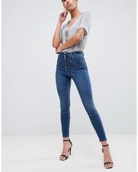 ASOS DESIGN Ridley High Waist Skinny Jeans In London Blue With Western Zip Front