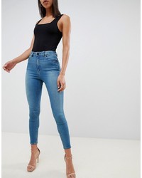 ASOS DESIGN Ridley High Waist Skinny Jeans In Mid Green Blue Tone Wash