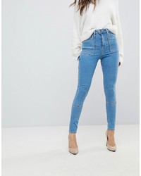 ASOS DESIGN Ridley High Waist Skinny Jeans With Painter Styling In Lily Pretty Wash