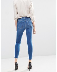 Asos Ridley Skinny Jeans In Akira Bright Wash With Stepped Hem