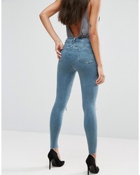 Asos Ridley Skinny Jeans In Lela Wash With Busted Knees And Raw Hem