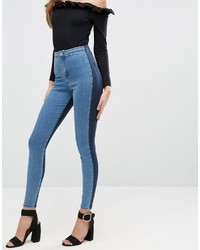 Asos Rivington High Waisted Denim Jegging In Two Tone Blues