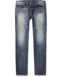 Saint Laurent Skinny Fit 15cm Hem Washed Stretch Denim Jeans