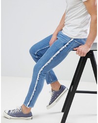 ASOS DESIGN Skinny Jeans In Mid Wash Blue With Frayed