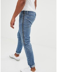ASOS DESIGN Skinny Jeans In Mid Wash Blue With Side Zip