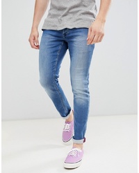 Solid Stretch Slim Jean With Crinkle Effect In Blue