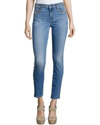 7 For All Mankind Studded Skinny Ankle Jeans Light Authentic Blue