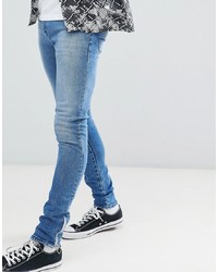 ASOS DESIGN Super Skinny Jeans In Bleach Wash With Zips