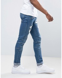 Asos Tall Skinny Jeans In Biker Style With Rips