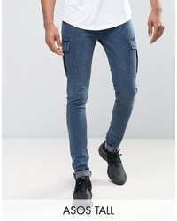 Asos Tall Super Skinny Jeans With Cargo Details In Smokey Blue
