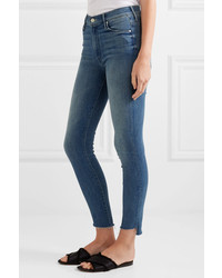 Mother The Stunner Cropped Frayed Mid Rise Skinny Jeans Mid Denim