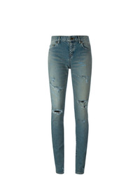 Saint Laurent Washed Distressed Skinny Jeans