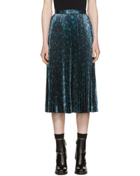 Prada Blue Lurex Jacquard Plisse Skirt