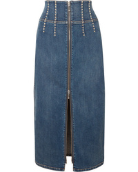 Blue Slit Denim Midi Skirt