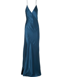 Blue Slit Silk Evening Dress