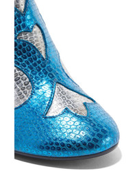 MM6 MAISON MARGIELA Metallic Snake Effect Leather Ankle Boots Blue