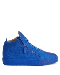 Blue Snake Leather High Top Sneakers