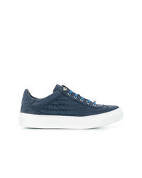Blue Snake Leather Low Top Sneakers