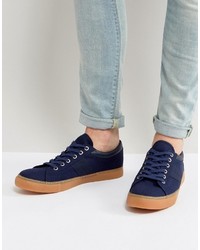 Asos Lace Up Sneakers In Navy With Gum Sole