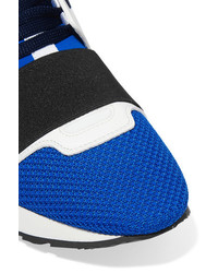 Balenciaga Race Runner Leather Mesh And Neoprene Sneakers Blue