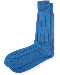 Neiman Marcus Cashmere Blend Ribbed Socks Periwinkle
