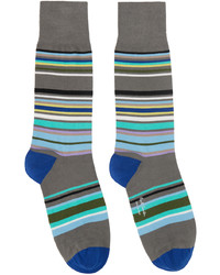 Paul Smith Two Pack Gray Burgundy Yodel Stripe Socks