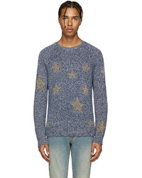 Blue Star Print Crew-neck Sweater