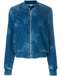 Blue Star Print Denim Bomber Jacket