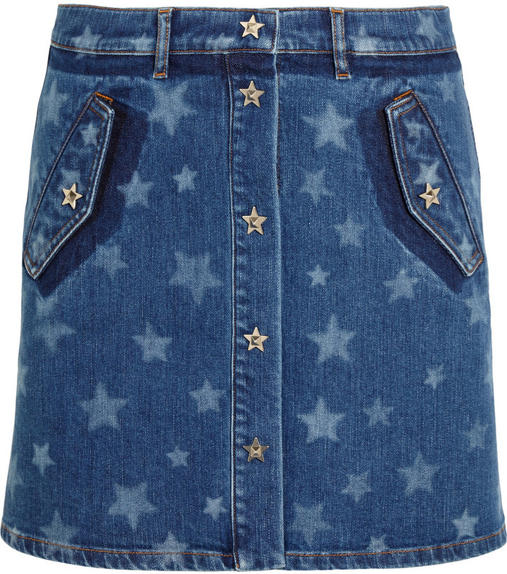 Customised Stars Lace and Ribbons Denim Mini Skirt UK size 14