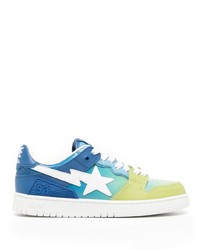 Blue Star Print Leather Low Top Sneakers