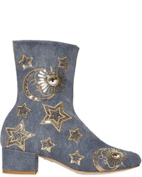 Chiara Ferragni 40mm Sequin Stars Denim Ankle Boots