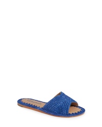 Blue Straw Flat Sandals