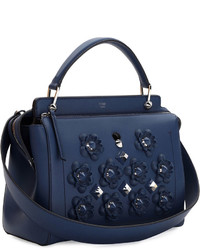 Fendi Dotcom Medium Flower Studded Satchel Bag Denim Blue