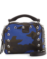 Blue Studded Leather Crossbody Bag