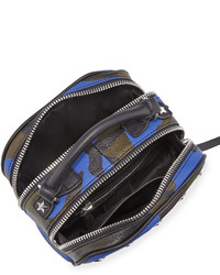 Ash Frankie Studded Leather Crossbody Bag Blue Camo