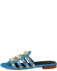 Balenciaga Studded Caged Flat Slide Sandal Bleu Profound