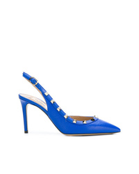 Blue Studded Leather Pumps