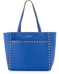 Blue Studded Leather Tote Bag