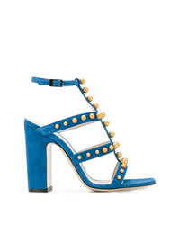 Blue Studded Suede Heeled Sandals