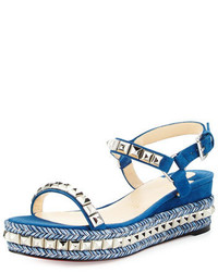 Blue Studded Suede Wedge Sandals