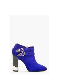 Toga Pulla Blue Suede Western Buckle Ankle Boots