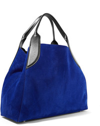 Lanvin Cabas Leather Trimmed Suede Shoulder Bag Bright Blue