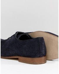 Asos Derby Shoes In Navy Suede With Perforated Detail
