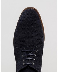 Asos Derby Shoes In Navy Suede With Perforated Detail