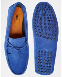 Asos Brand Driving Shoes In Blue Suede