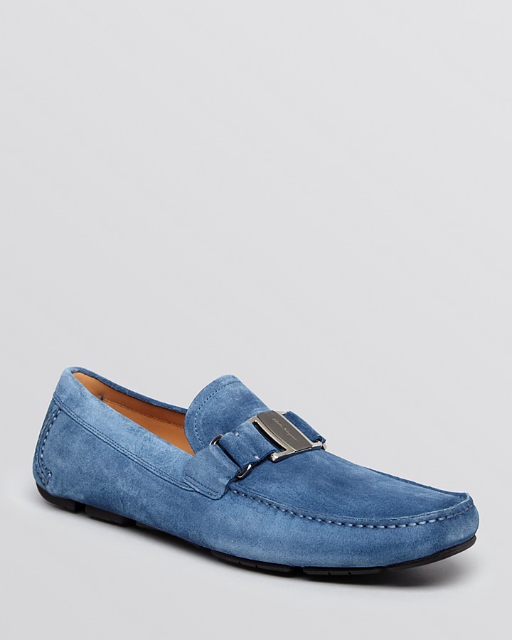 ferragamo blue suede loafers