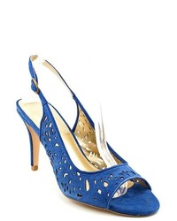 A. Marinelli Scribble Blue Suede Slingback Sandals Shoes